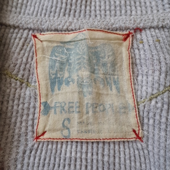 Free People Beaded Waffle Knit Gray Tribal Hoodie - Picture 6 of 6